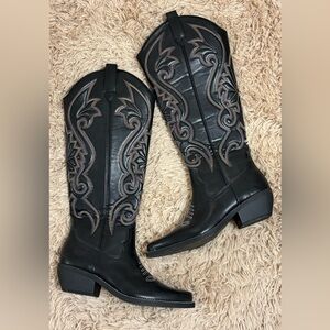 Black Embroidered Western Boots